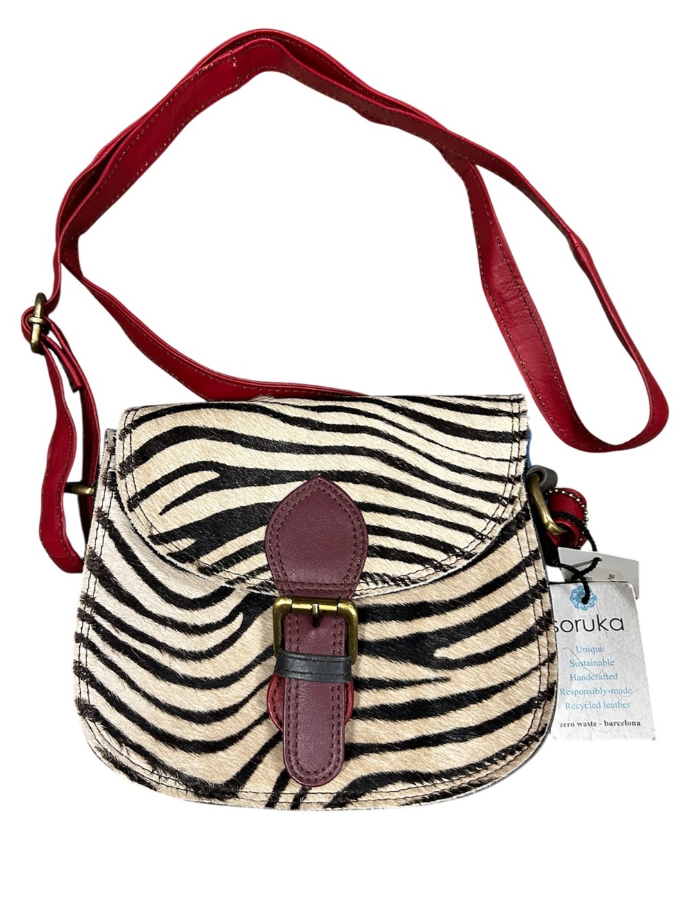 Soruka Quinn Crossbody Zebra Animal Print Genuine Leather Recycled OOAK NWT